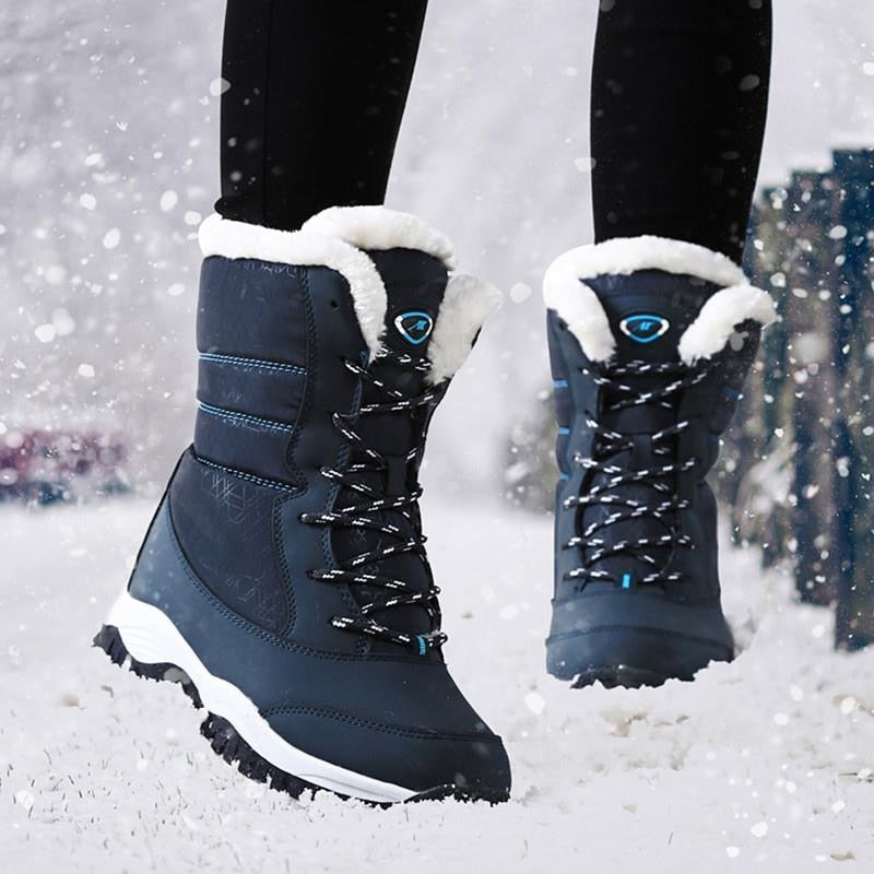 Snow Boots Plush Warm Ankle Boots Winter Shoes Booties Botas Mujer For Women Winter Shoes Waterproof Boots Women Female - Amazhona 