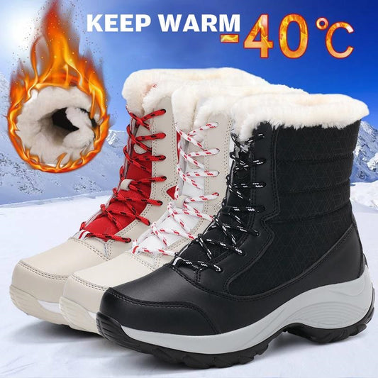 Snow Boots Plush Warm Ankle Boots Winter Shoes Booties Botas Mujer For Women Winter Shoes Waterproof Boots Women Female - Amazhona 