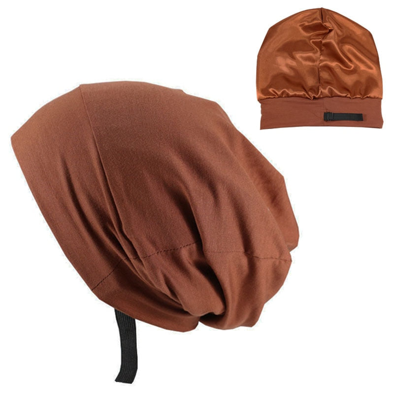 Soft Stretch Satin Bonnet Fashion Lined Sleeping Beanie Hat Bamboo Headwear Frizzy Natural Hair Nurse Cap for Women and Men - Amazhona 