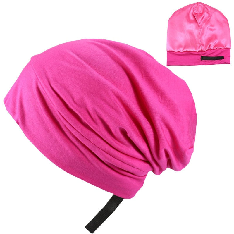 Soft Stretch Satin Bonnet Fashion Lined Sleeping Beanie Hat Bamboo Headwear Frizzy Natural Hair Nurse Cap for Women and Men - Amazhona 