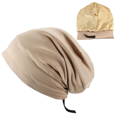 Soft Stretch Satin Bonnet Fashion Lined Sleeping Beanie Hat Bamboo Headwear Frizzy Natural Hair Nurse Cap for Women and Men - Amazhona 