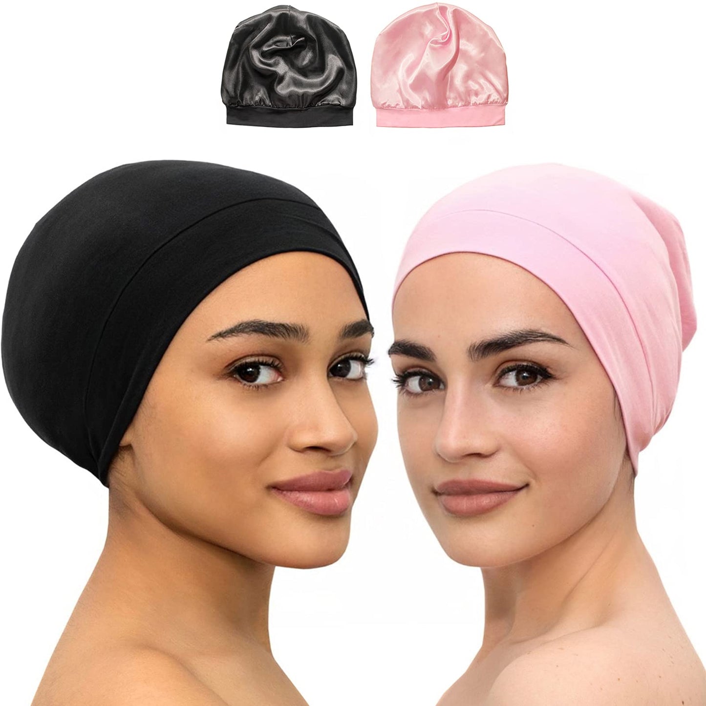 Soft Stretch Satin Bonnet Fashion Lined Sleeping Beanie Hat Bamboo Headwear Frizzy Natural Hair Nurse Cap for Women and Men - Amazhona 