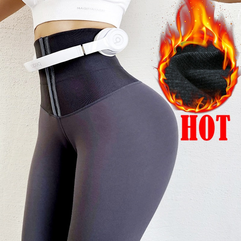 Sports Leggings Warming Autumn Winter Trousers Push Up Butt Lifter High Waist Trainer Sexy Shapewear Hot Pants Thermal Underwear - Amazhona 