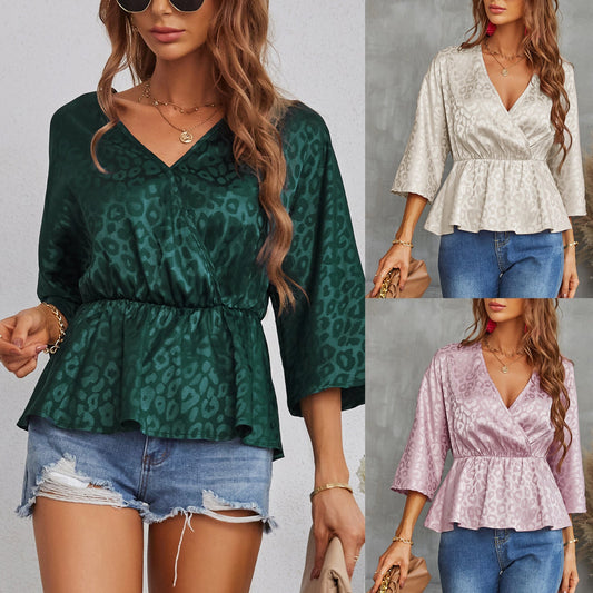 Spring And Summer Pullover Chiffon Top V-neck Slim T-shirt - Amazhona 