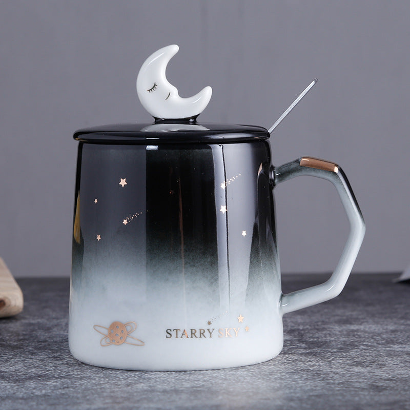 Starry Sky Mug With Lid Spoon Personality Trendy Ceramic Water Cup - Amazhona 