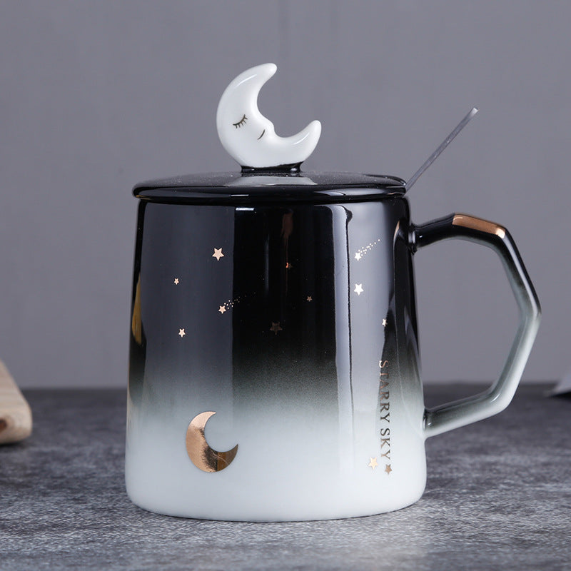 Starry Sky Mug With Lid Spoon Personality Trendy Ceramic Water Cup - Amazhona 