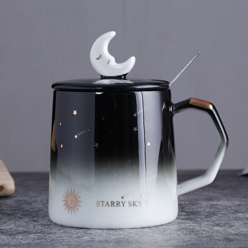 Starry Sky Mug With Lid Spoon Personality Trendy Ceramic Water Cup - Amazhona 