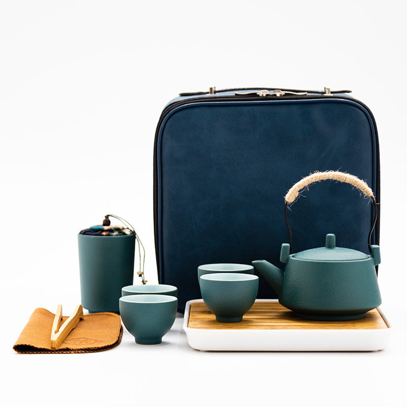 Stoneware Handle Pot With One Pot And Four Cups Outdoor Travel Tea Set - Amazhona 