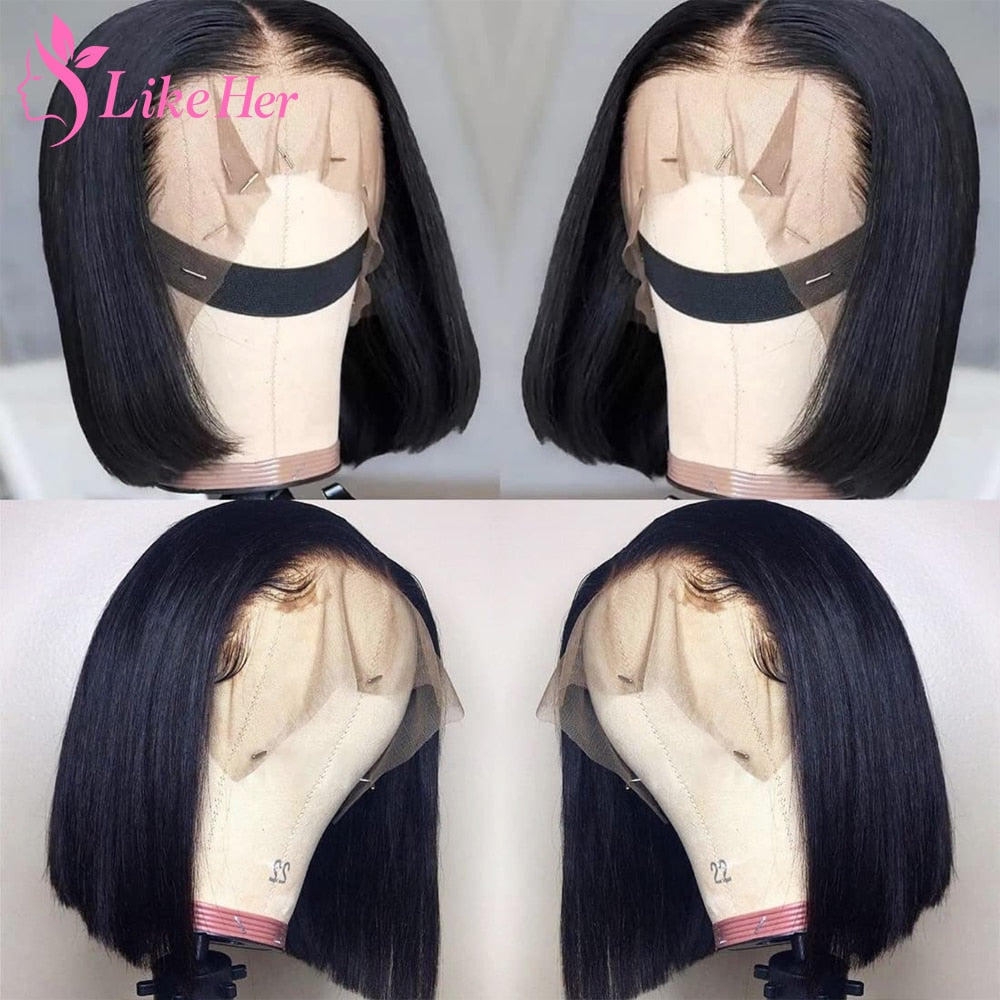 Straight Bob Wig Lace Front Human Hair Wigs For Women Brazilian Human Hair HD Lace Frontal Wigs 13X5X2 Glueless Lace Front Wigs - Amazhona 