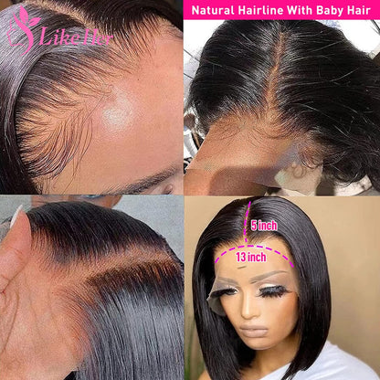 Straight Bob Wig Lace Front Human Hair Wigs For Women Brazilian Human Hair HD Lace Frontal Wigs 13X5X2 Glueless Lace Front Wigs - Amazhona 