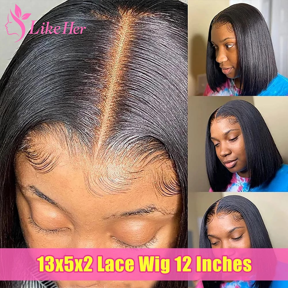 Straight Bob Wig Lace Front Human Hair Wigs For Women Brazilian Human Hair HD Lace Frontal Wigs 13X5X2 Glueless Lace Front Wigs - Amazhona 