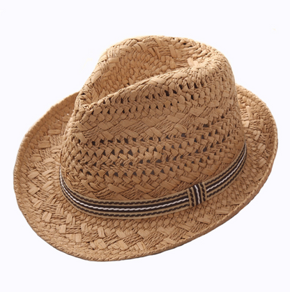 Straw Hat Parent-child Breathable Jazz Hat tide British Top Hat Summer Men's Panama Hat Children's Beach Sun - Amazhona 