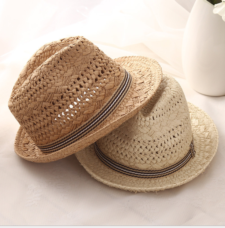 Straw Hat Parent-child Breathable Jazz Hat tide British Top Hat Summer Men's Panama Hat Children's Beach Sun - Amazhona 