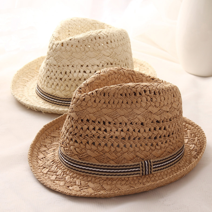 Straw Hat Parent-child Breathable Jazz Hat tide British Top Hat Summer Men's Panama Hat Children's Beach Sun - Amazhona 