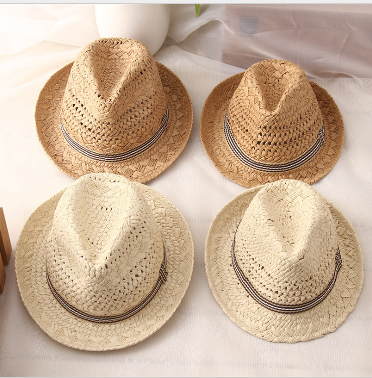 Straw Hat Parent-child Breathable Jazz Hat tide British Top Hat Summer Men's Panama Hat Children's Beach Sun - Amazhona 