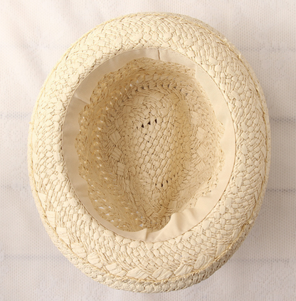 Straw Hat Parent-child Breathable Jazz Hat tide British Top Hat Summer Men's Panama Hat Children's Beach Sun - Amazhona 