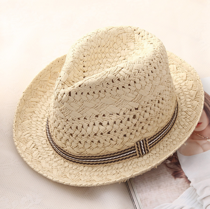 Straw Hat Parent-child Breathable Jazz Hat tide British Top Hat Summer Men's Panama Hat Children's Beach Sun - Amazhona 