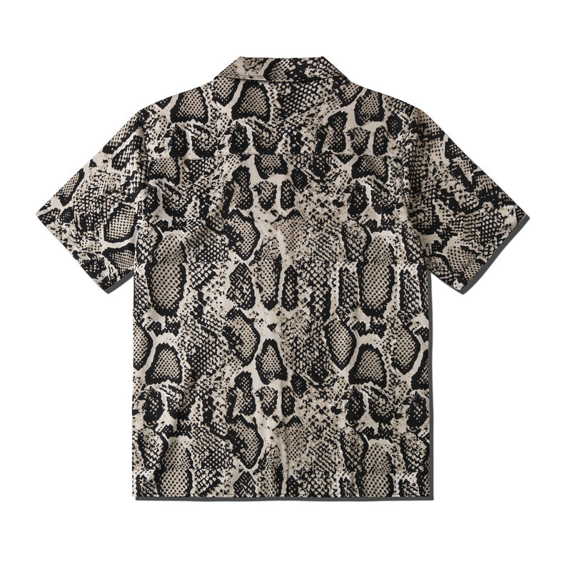 Street Creative Printing Leopard Print Loose Cardigan Short Sleeve Shirt For Men And Women - Amazhona 