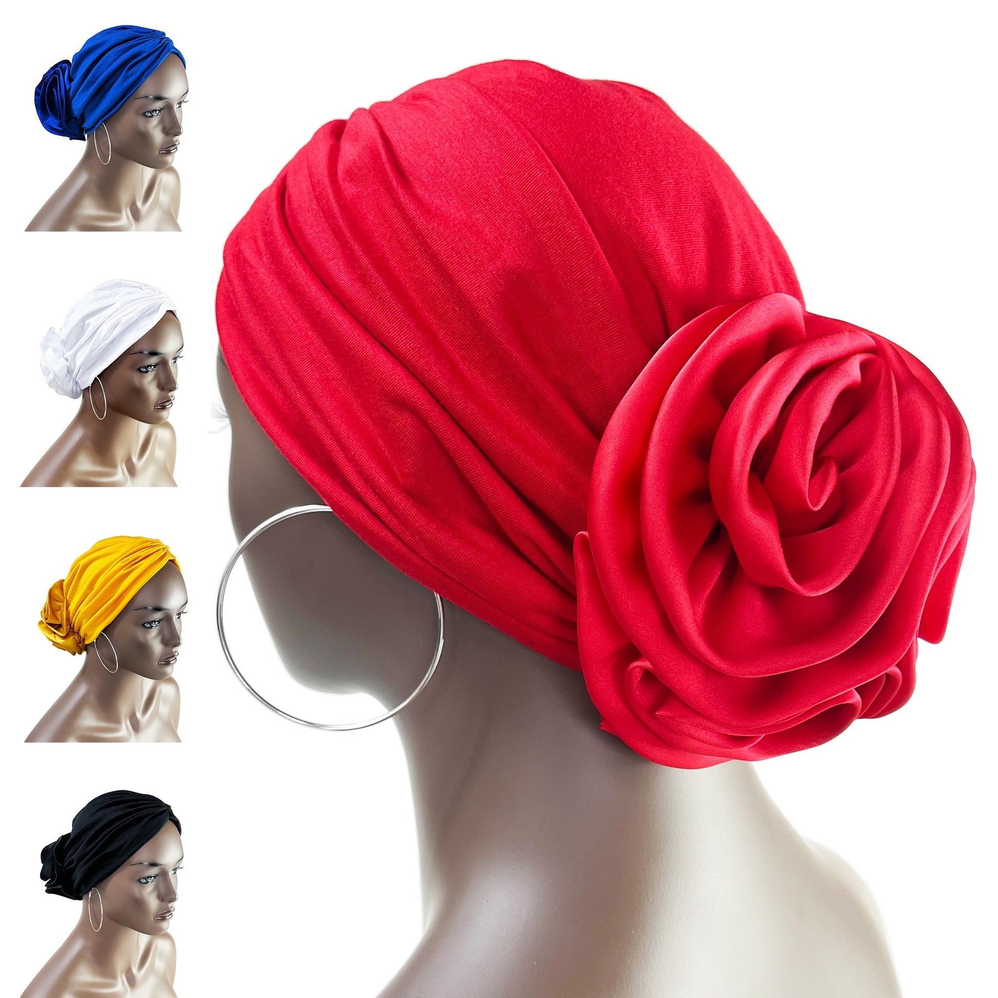 Stretch Bandana Head Wrap Satin Floral Women Party Turban Headwear Cap Hair Accessories - Amazhona 