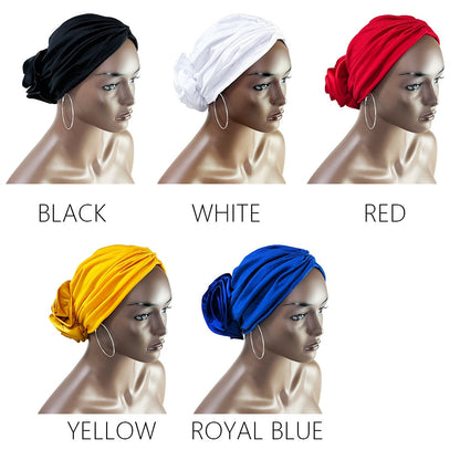 Stretch Bandana Head Wrap Satin Floral Women Party Turban Headwear Cap Hair Accessories - Amazhona 