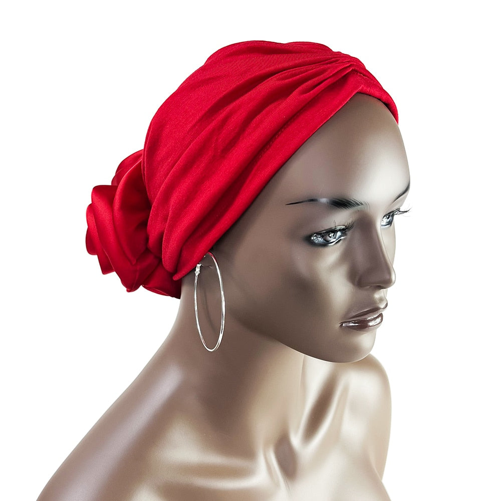 Stretch Bandana Head Wrap Satin Floral Women Party Turban Headwear Cap Hair Accessories - Amazhona 