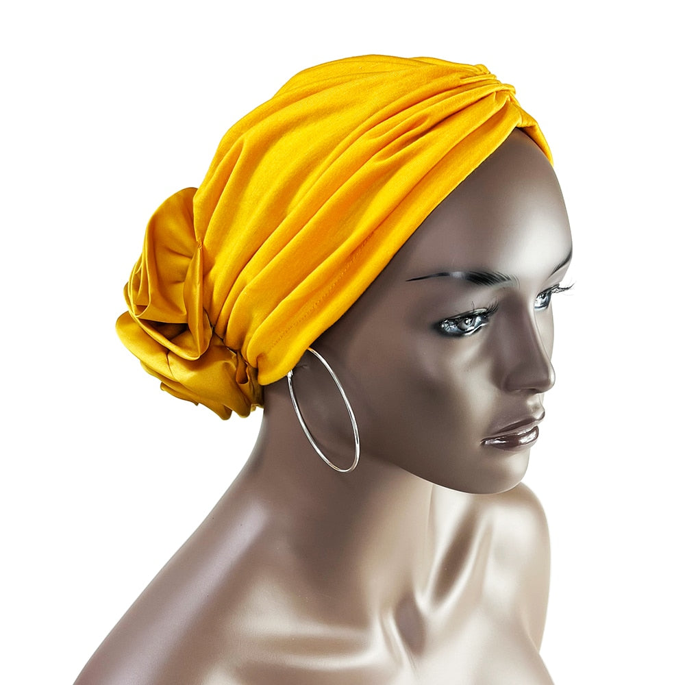 Stretch Bandana Head Wrap Satin Floral Women Party Turban Headwear Cap Hair Accessories - Amazhona 