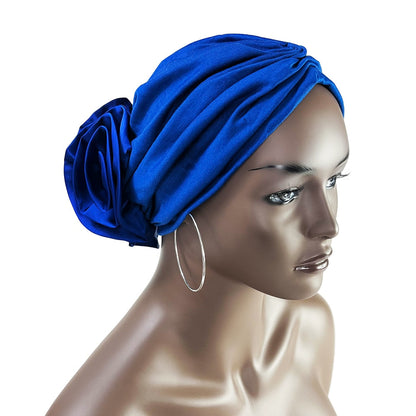 Stretch Bandana Head Wrap Satin Floral Women Party Turban Headwear Cap Hair Accessories - Amazhona 