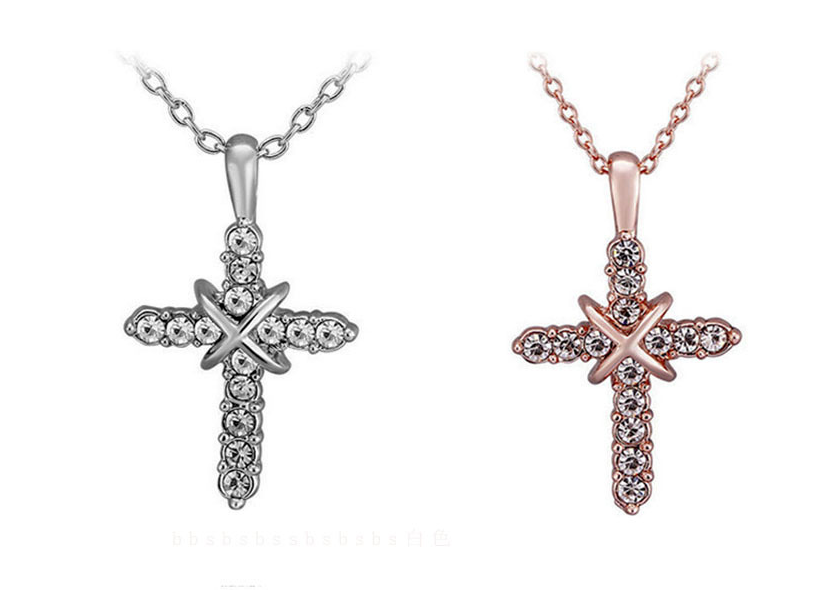 Studded Jesus Cross Necklace Clavicle Chain - Amazhona 