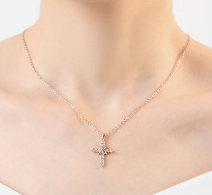 Studded Jesus Cross Necklace Clavicle Chain - Amazhona 