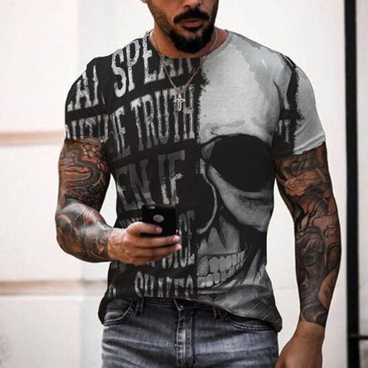 Summer 3D Personality Skull Full-body Printing T-shirt Foreign Trade Men's Trend Short-sleeved - Amazhona 