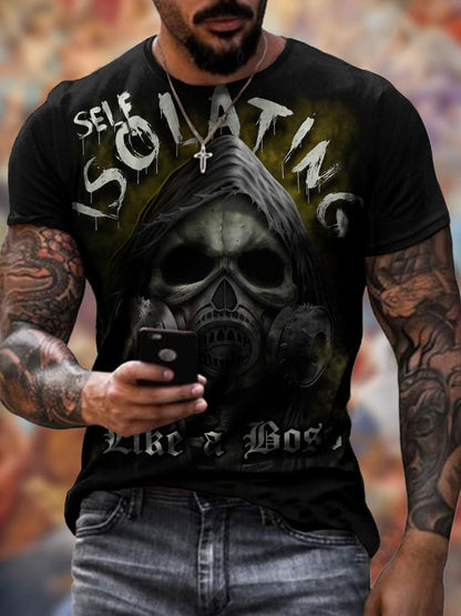 Summer 3D Personality Skull Full-body Printing T-shirt Foreign Trade Men's Trend Short-sleeved - Amazhona 