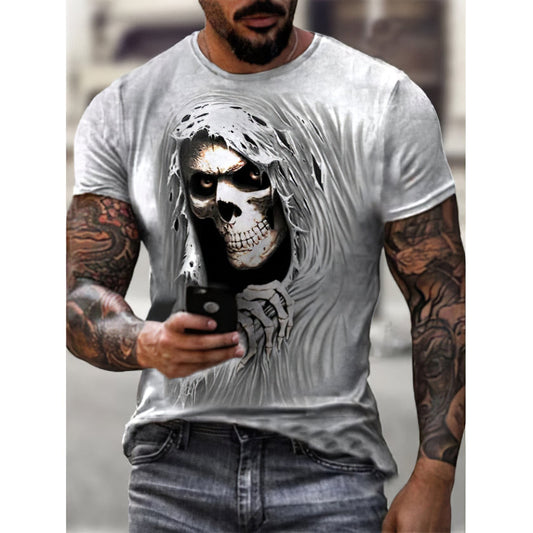 Summer 3D Personality Skull Full-body Printing T-shirt Foreign Trade Men's Trend Short-sleeved - Amazhona 