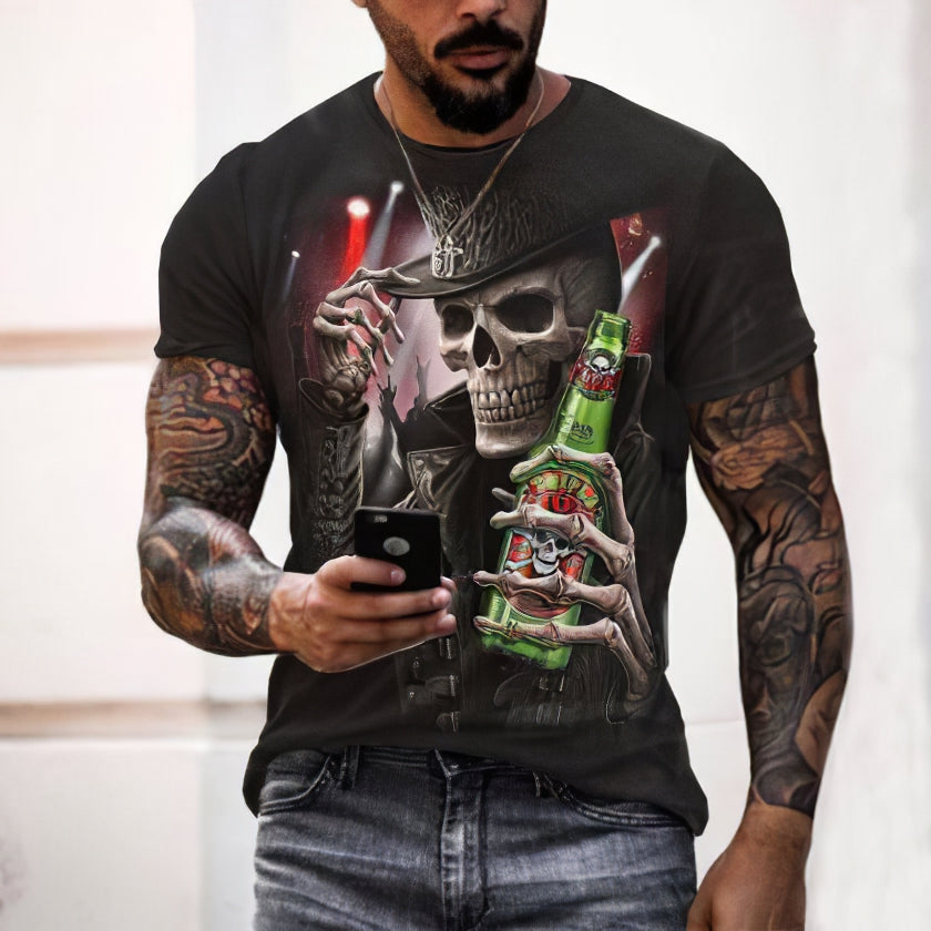 Summer 3D Personality Skull Full-body Printing T-shirt Foreign Trade Men's Trend Short-sleeved - Amazhona 