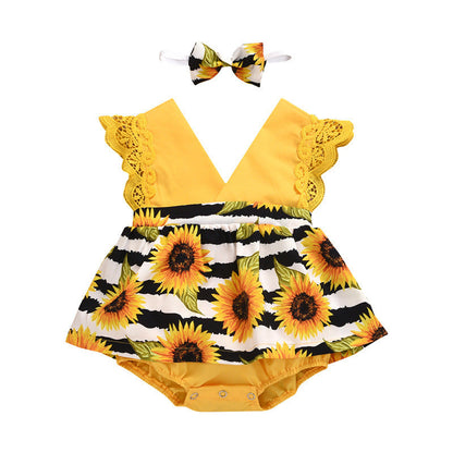 Summer Baby Girl Triangle Romper, Lace Wrapper For Newborn Baby, Sunflower Baby One-piece Romper - Amazhona 