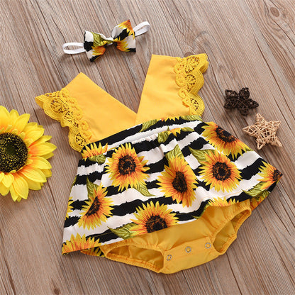 Summer Baby Girl Triangle Romper, Lace Wrapper For Newborn Baby, Sunflower Baby One-piece Romper - Amazhona 