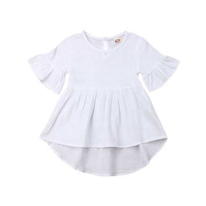 Summer Casual Toddler Baby Girls Dresses Solid Flare Short Sleeve - Amazhona 