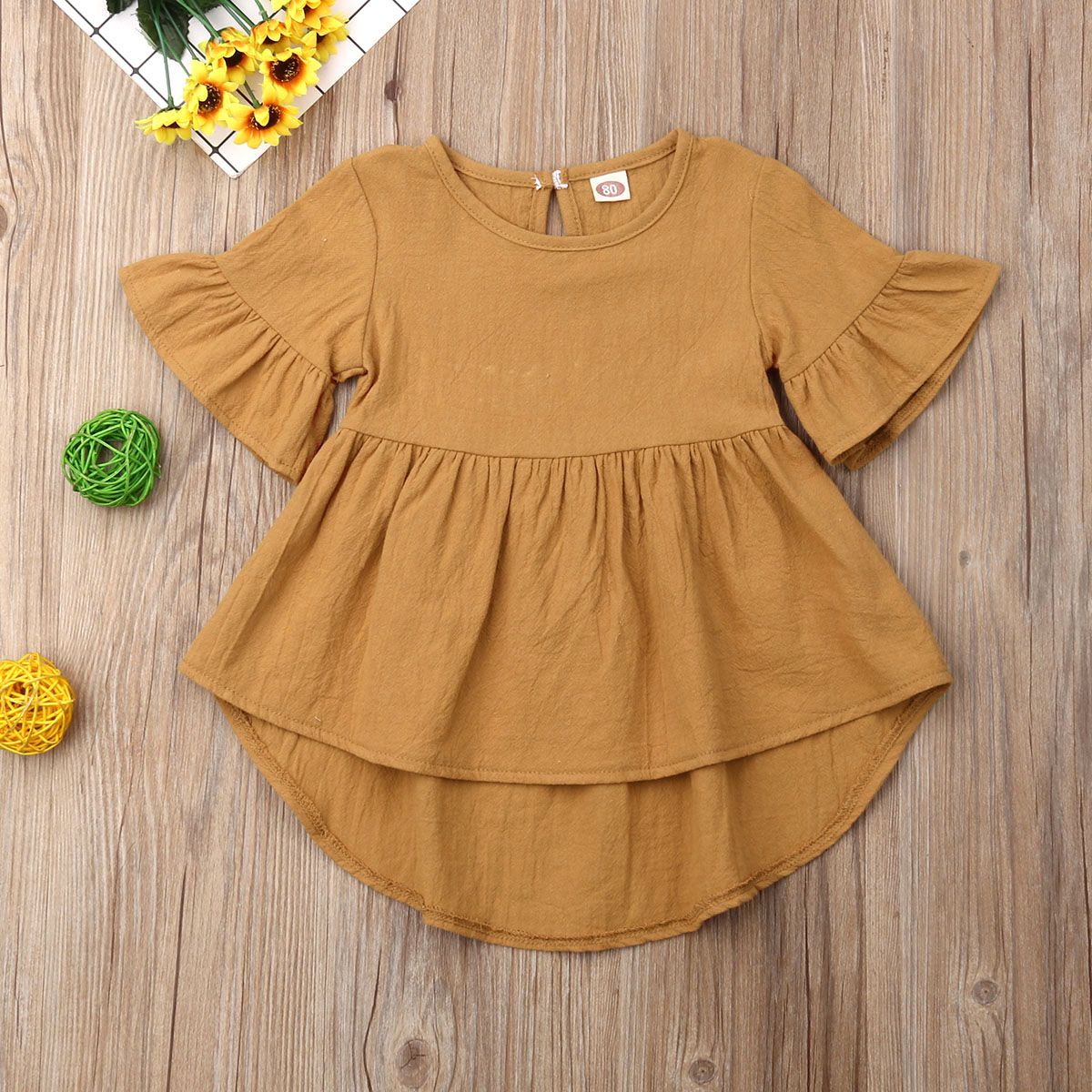 Summer Casual Toddler Baby Girls Dresses Solid Flare Short Sleeve - Amazhona 