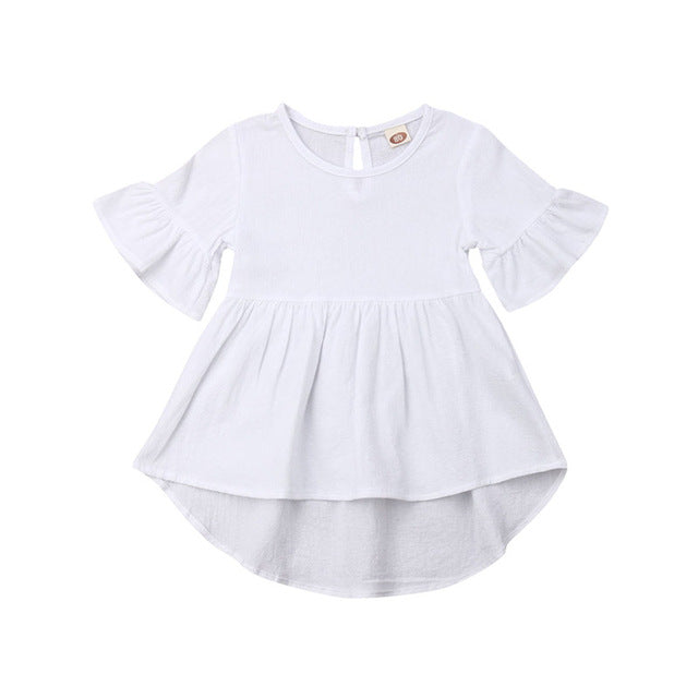 Summer Casual Toddler Baby Girls Dresses Solid Flare Short Sleeve - Amazhona 