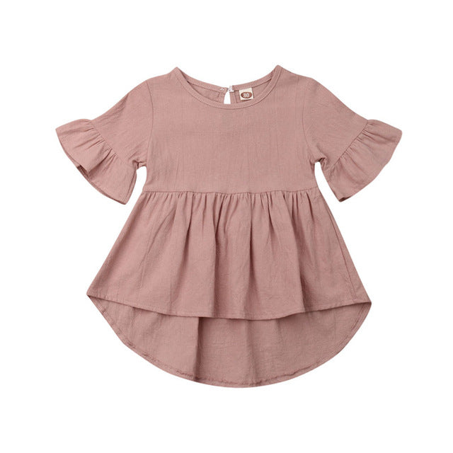 Summer Casual Toddler Baby Girls Dresses Solid Flare Short Sleeve - Amazhona 