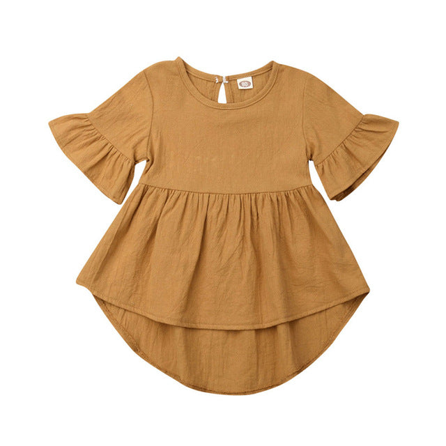 Summer Casual Toddler Baby Girls Dresses Solid Flare Short Sleeve - Amazhona 