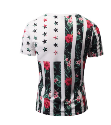 Summer Creative Plant Flowers Star Print Personality V-neck Men's Short Sleeve T-Shirt Cross-border Men's Wear - Amazhona 