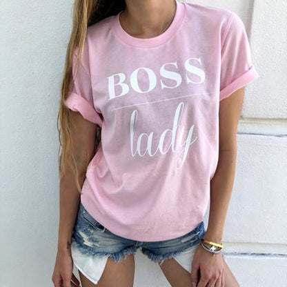 Summer Fashion Women Casual Letter Printed T-shirt Tops Lady Tee Printed Short Sleeve Tops - Amazhona 