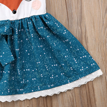 Summer Girls Cartoon Fox Dress Backless Lace Princess Dress - Amazhona 