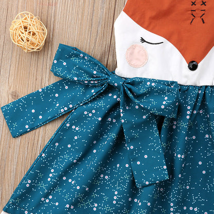 Summer Girls Cartoon Fox Dress Backless Lace Princess Dress - Amazhona 