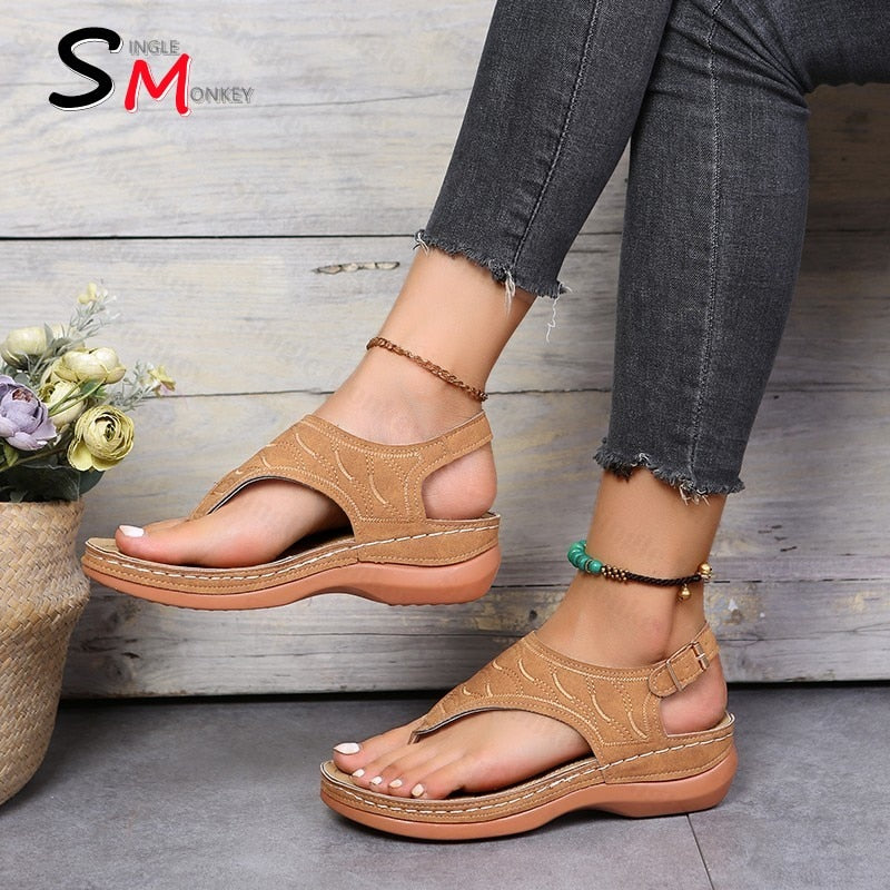 Summer Oxford Women Sandals Flats Slippers Pu Leather Flip Flops Belt Buckle Female Shoes 2022 New Rome Fashion Women Slides - Amazhona 