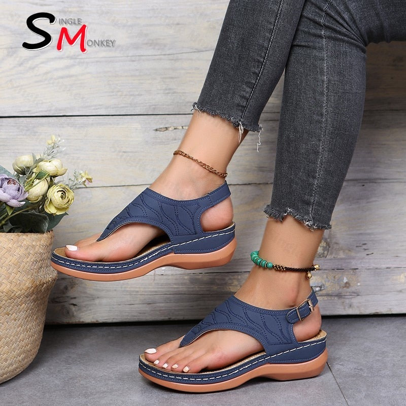 Summer Oxford Women Sandals Flats Slippers Pu Leather Flip Flops Belt Buckle Female Shoes 2022 New Rome Fashion Women Slides - Amazhona 