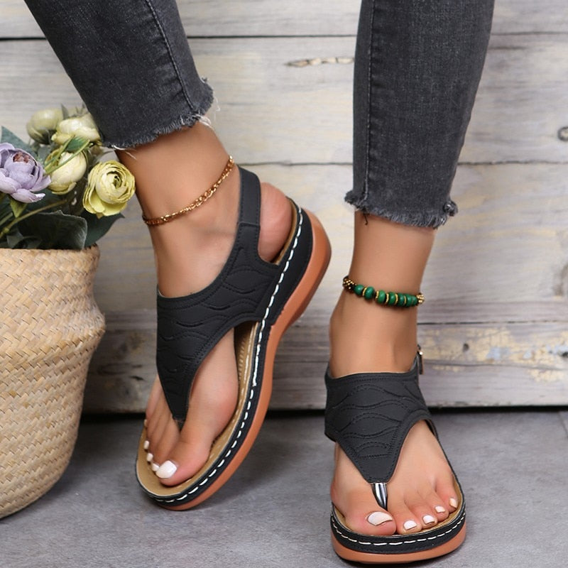 Summer Oxford Women Sandals Flats Slippers Pu Leather Flip Flops Belt Buckle Female Shoes 2022 New Rome Fashion Women Slides - Amazhona 