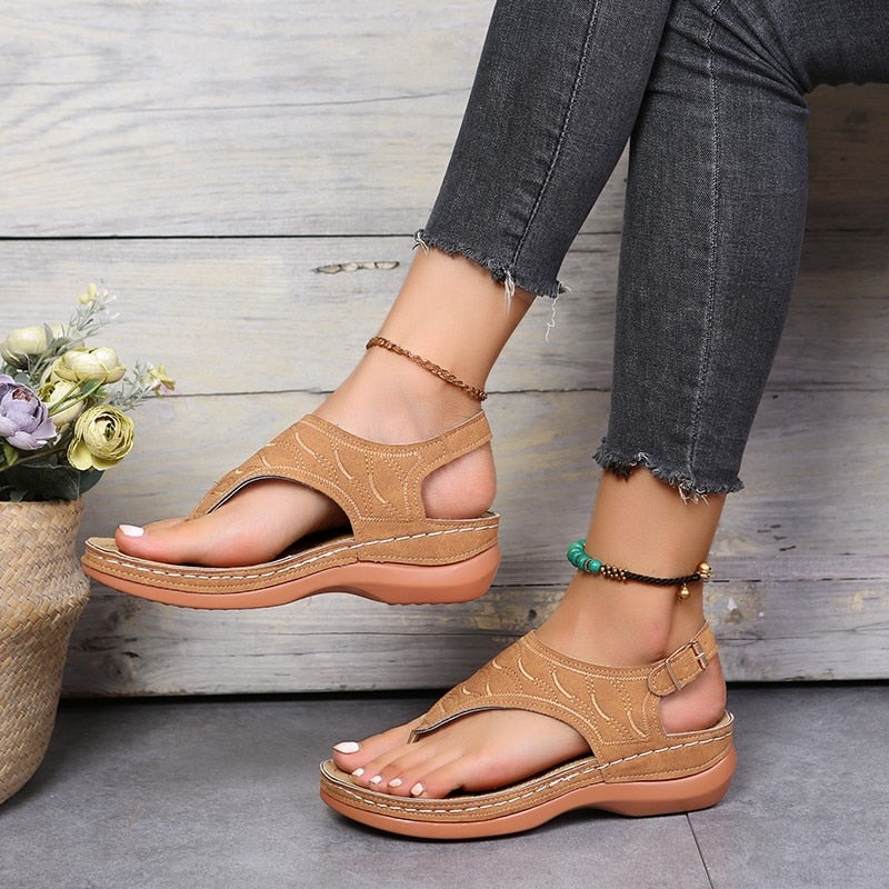 Summer Oxford Women Sandals Flats Slippers Pu Leather Flip Flops Belt Buckle Female Shoes 2022 New Rome Fashion Women Slides - Amazhona 