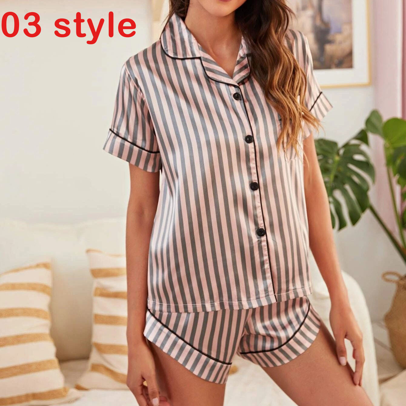 Summer Satin Women Pajams Print V-Neck Stretch Lingerie Female Sleepwear Casual Shorts Set Loungewear Women - Amazhona 