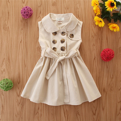 Summer Toddler Baby Girl Dress Kids Princess Casual Sleeveless Sash Button Party A-Line Dress Children Clothing 1-6Y - Amazhona 